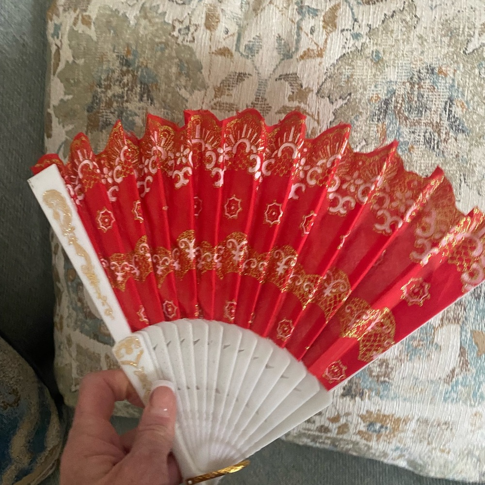Elegant Red and Gold Oriental Hand Fan